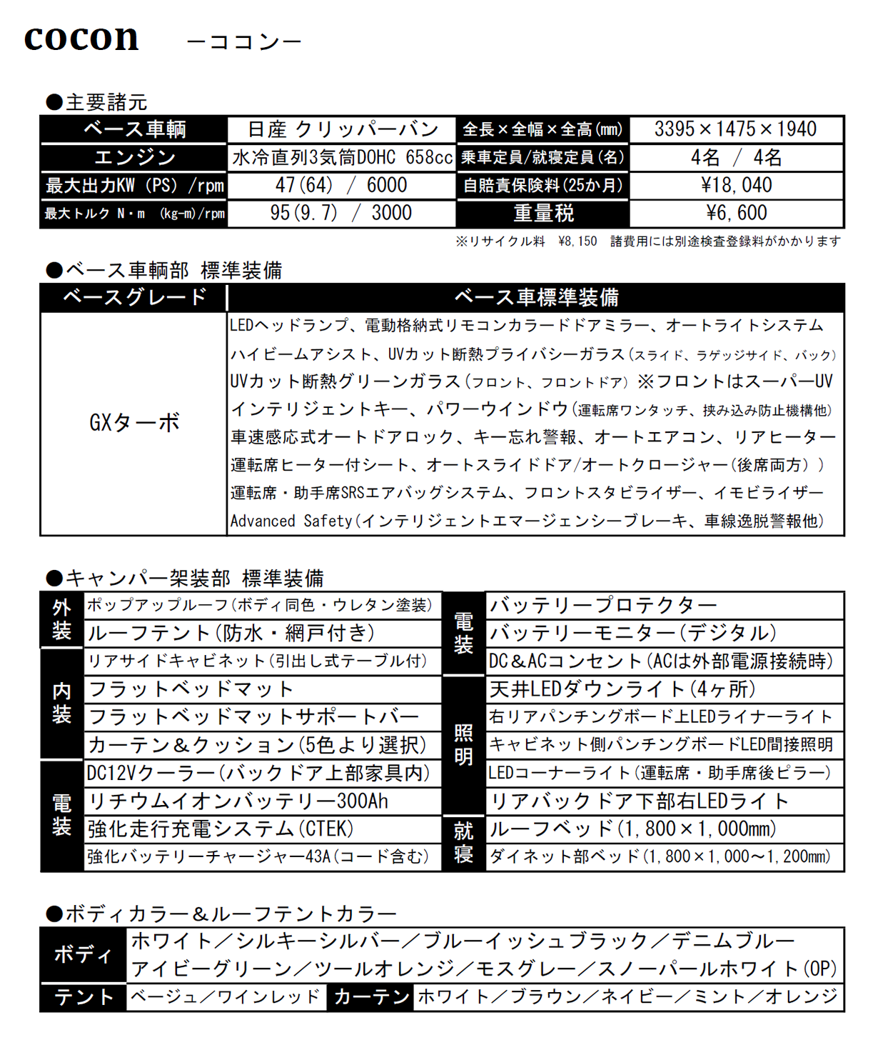新型ココン価格表