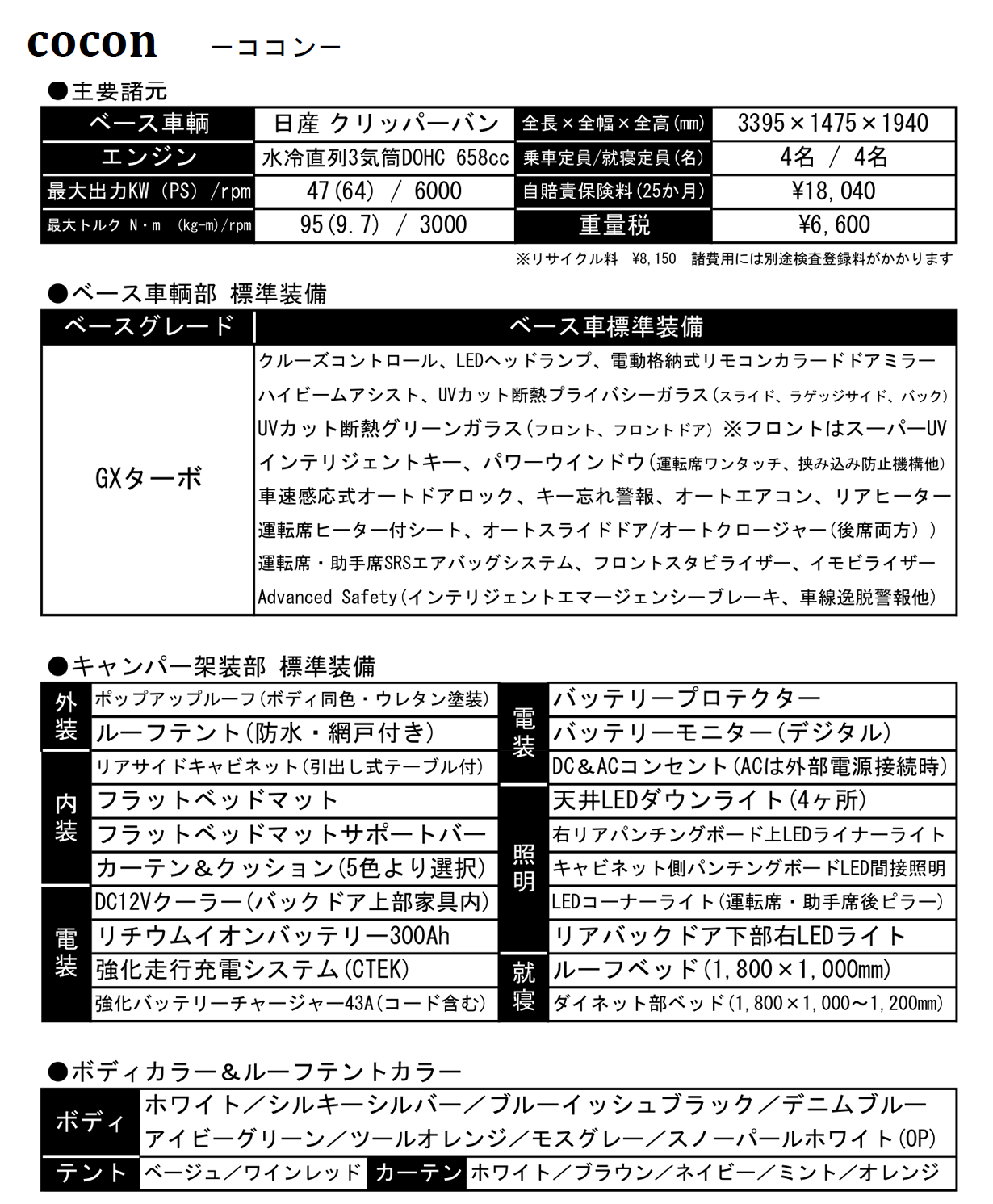 新型ココン価格表